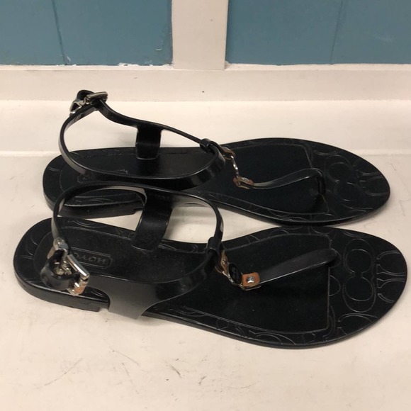 Authentic Coach Piccadilly 7 B Black Plastic Ankle Strap Flip Flop Jelly Sandals - Picture 3 of 8